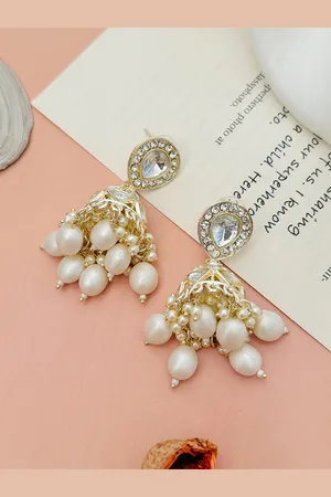 ABDESIGNS Gold-Plated Kundan Studded And Beaded Classic Drop Earrings