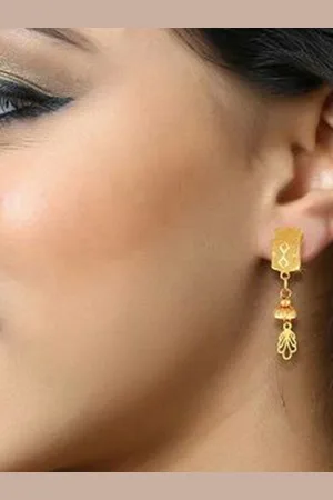 DIVASTRI Gold Plated Contemporary Shaped Drop Earrings