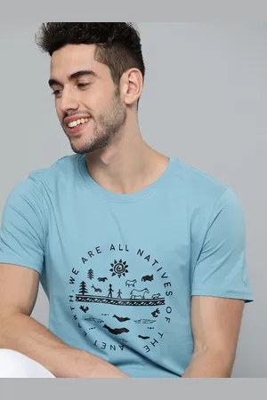 Mast & Harbour Mast Harbour Men Blue Black Printed Round Neck Pure Cotton T-shirt