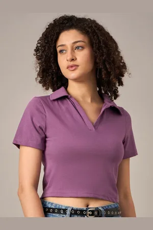 Mayra Women Solid Polo Collar Cotton T-shirt