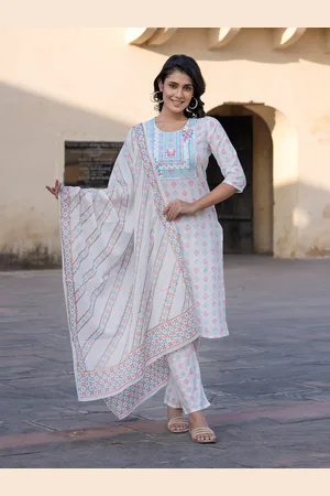 Kalini Women Ethnic Motifs Embroidered Regular Pure Cotton Kurta with Trousers & With Dupatta