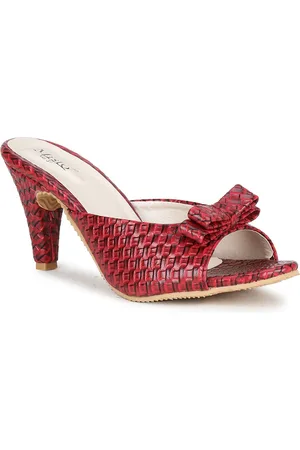 Misto Red Printed PU Block Peep Toes