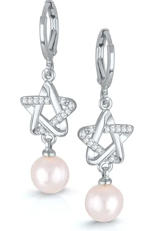 DIVASTRI Rhodium-Plated Cubic Zirconia Studded Contemporary Shaped Hoop Earrings