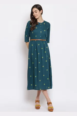 Mayra Women Green Midi Fit& Flare Dress