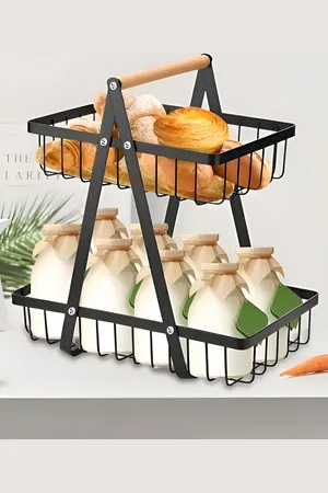 DecorTwist Black Metal 2-Tier Multifunctional Fruit Basket