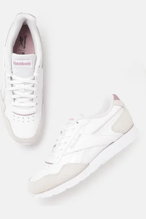 Reebok Women White & Grey Perforated Royal Glide Leather Sneakers Excluding Trims