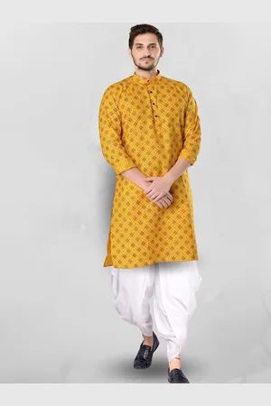 SHIWAM ETHNIX Geometric Printed Mandarin Collar Straight Kurta With Dhoti Pants
