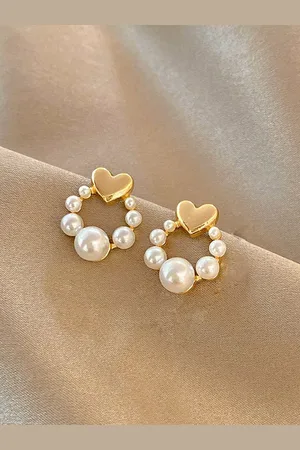 FIMBUL Gold-Plated Pearl Circular Studs Earrings