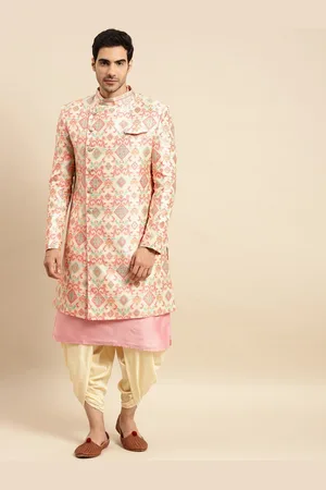 KISAH Men Printed Cotton Indowestern Sherwani Set