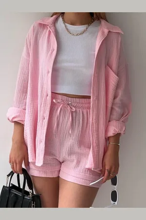 HERE&NOW Pink Long Sleeves Shirt With Shorts