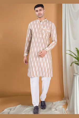 SHIWAM ETHNIX Ikat Printed Band Collar Regular Kurta With Pyjamas