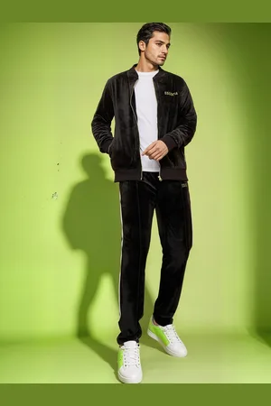 Styli Men Pintuck Detail Velour Jogger with Embroidered Detail