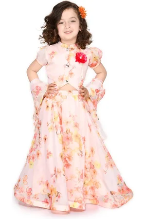 SAKA DESIGNS Girls Printed Beads and Stones Ready to Wear Lehenga & Blouse With Dupatta