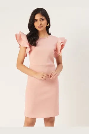 DODO & MOA Women Peach-Coloured Solid Sheath Dress