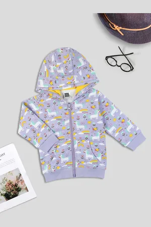 MeeMee Girls Lavender Floral Acrylic Puffer Jacket with Patchwork