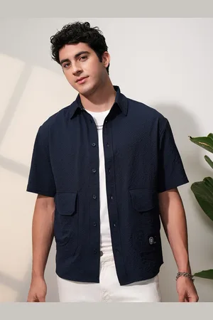 LocoMotive Men Popcorn Textured Utility Pocket Oversized Overshirt