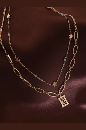 Elle Gold-Plated Brass Layered Enamd Double E Chain Necklace
