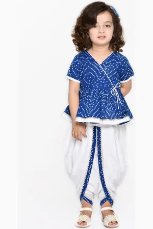 SAKA DESIGNS Girls Floral Printed Angrakha Pure Cotton Kurta with Dhoti Pants