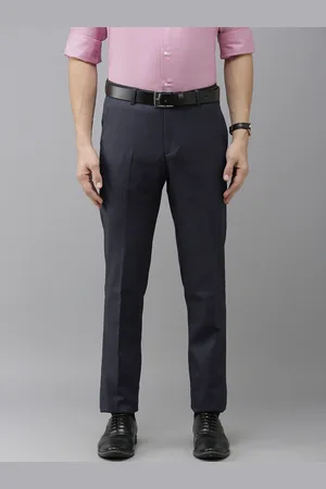 Arrow Men Navy Blue Solid Mid-Rise Formal Trousers