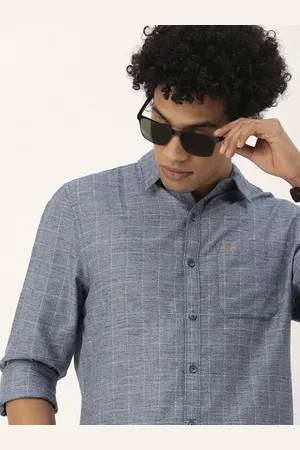 SINGLE Men Blue Slim Fit Checked Casual Shirt