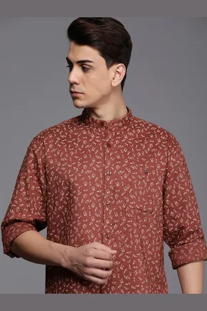 Louis Philippe Men Slim Fit Floral Opaque Printed Cotton-Linen Casual Shirt