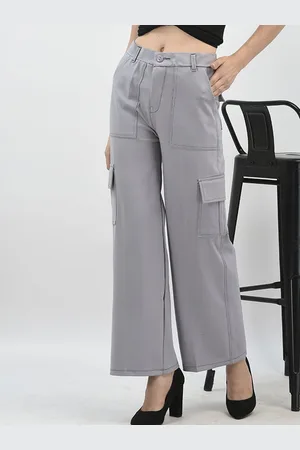 Chemistry Women Relaxed Straight Leg Flared High-Rise Cargos Trousers