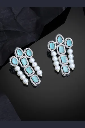 ESTELE Rhodium-Plated CZ-Studded Geometric Drop Earrings