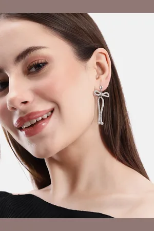 DressBerry Bow Shaped Stone Studded Drop Earrings