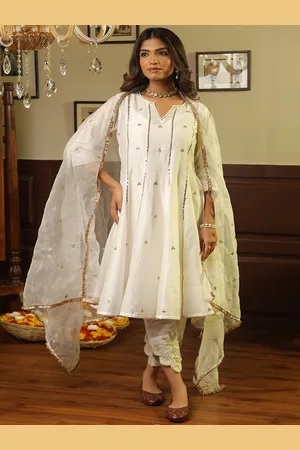 ASRUMO Women Embroidered Regular Chanderi Silk Kurta with Trousers & With Dupatta