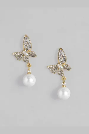 DressBerry Butterfly Shaped Beads & Stone Studded Drop Earrings