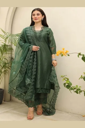 ASRUMO Women Embroidered Regular Thread Work Chanderi Silk Kurta with Trousers & With Dupatta