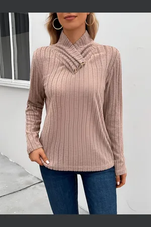 HERE&NOW Women Striped V-Neck Extended Sleeves Pockets T-shirt
