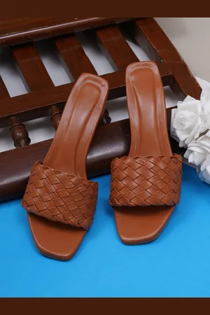 Misto Tan Brown Woven Design Casual Block Heels