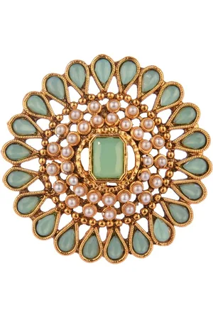 Efulgenz Gold-Plated & Green Crystals-Studded Finger Ring