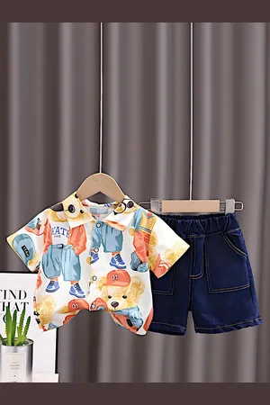 BAESD Kids Printed Short Sleeves Pure Cotton Shirt With Shorts