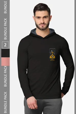bullmer Men Pack of 2 Black & Pink Long Sleeves T-shirt