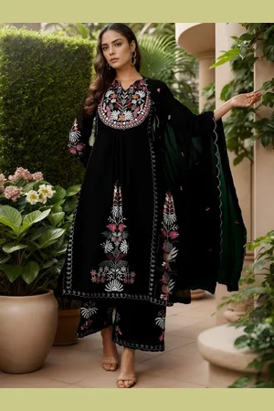 DIVASTRI Women Floral Embroidered Regular Thread Work Kurta with Palazzos & With Dupatta