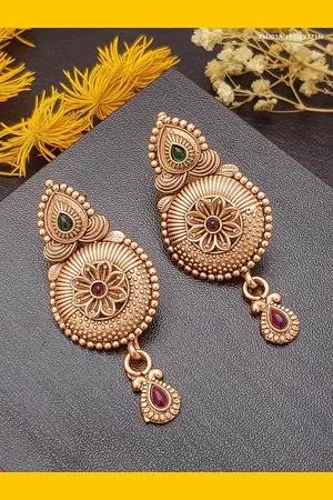 GRIIHAM Gold-Plated Contemporary American Diamond Temple design Drop Earrings