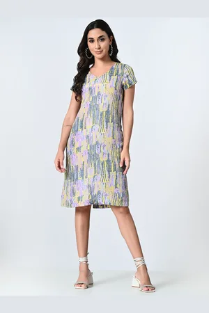 BAESD Women Printed V Neck Short Sleeves Sheath Dress