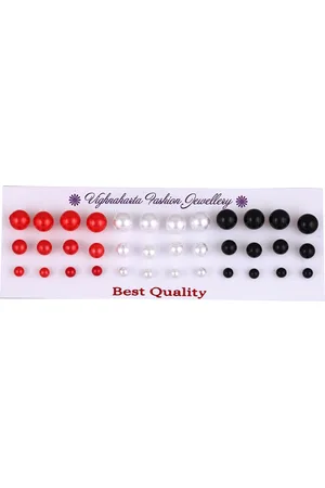 DIVASTRI Set Of 18 Rhodium-Plated Pearls Studded Contemporary Studs