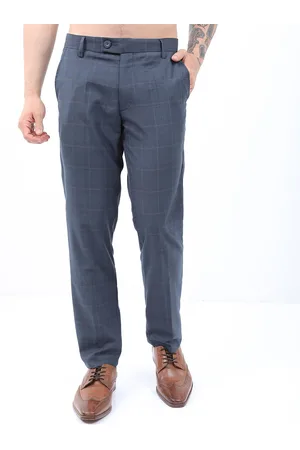 Highlander Men Slim Fit Smart Formal Trousers with Elasticated Waist Band & Turn Up Hem