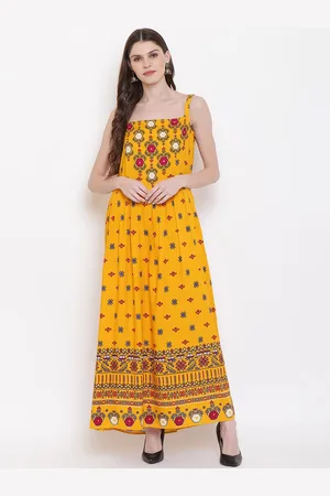 Mayra Women Yellow Printed Maxi Dress