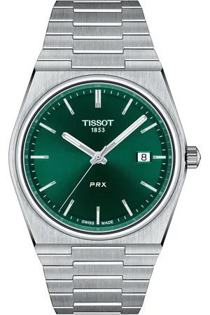 Tissot Men Green Dial & Silver Toned Stainless Steel Bracelet Style Straps Analogue Watch