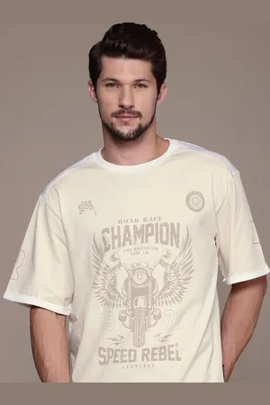 Roadster Men Typography Printed Drop-Shoulder Sleeves Pure Cotton T-shirt