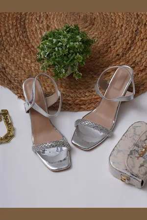 Misto Women Silver-Toned Party Block Pump Heels