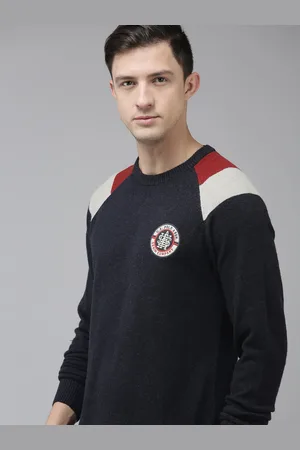 Ralph Lauren U S Polo Assn Denim Co Men Navy Blue Solid Pullover Sweater With Contrast Details