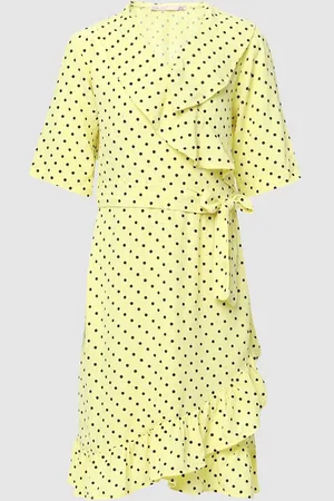 ONLY Girls Yellow Polka Dot Printed A-Line Dress
