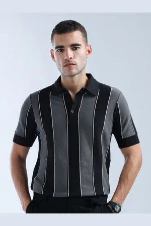 Flying Machine Men Striped Polo Collar Cotton T-shirt