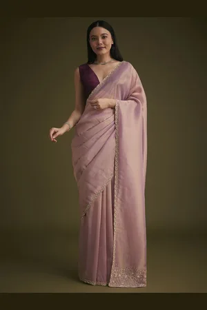 KALKI Fashion Striped Sequinned Tissue Saree With Contrast Blouse