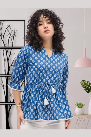 Deewa Women Floral Print Bell Sleeves Peplum Top